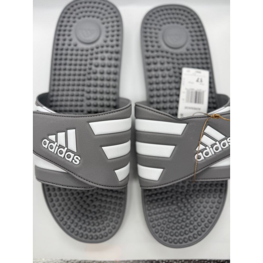 Adidas Mens Adissage Slides 17 Gray White Athletic Slides